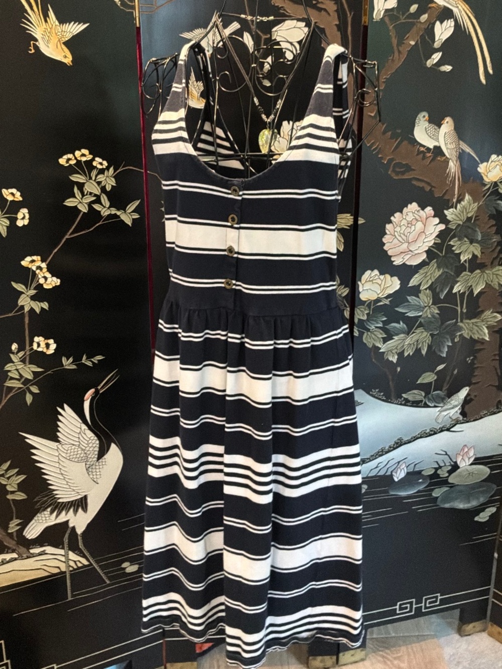 J.Crew Stripe Villa Dress Black Ivory White Knit Size M Nautical Beachy Stretch